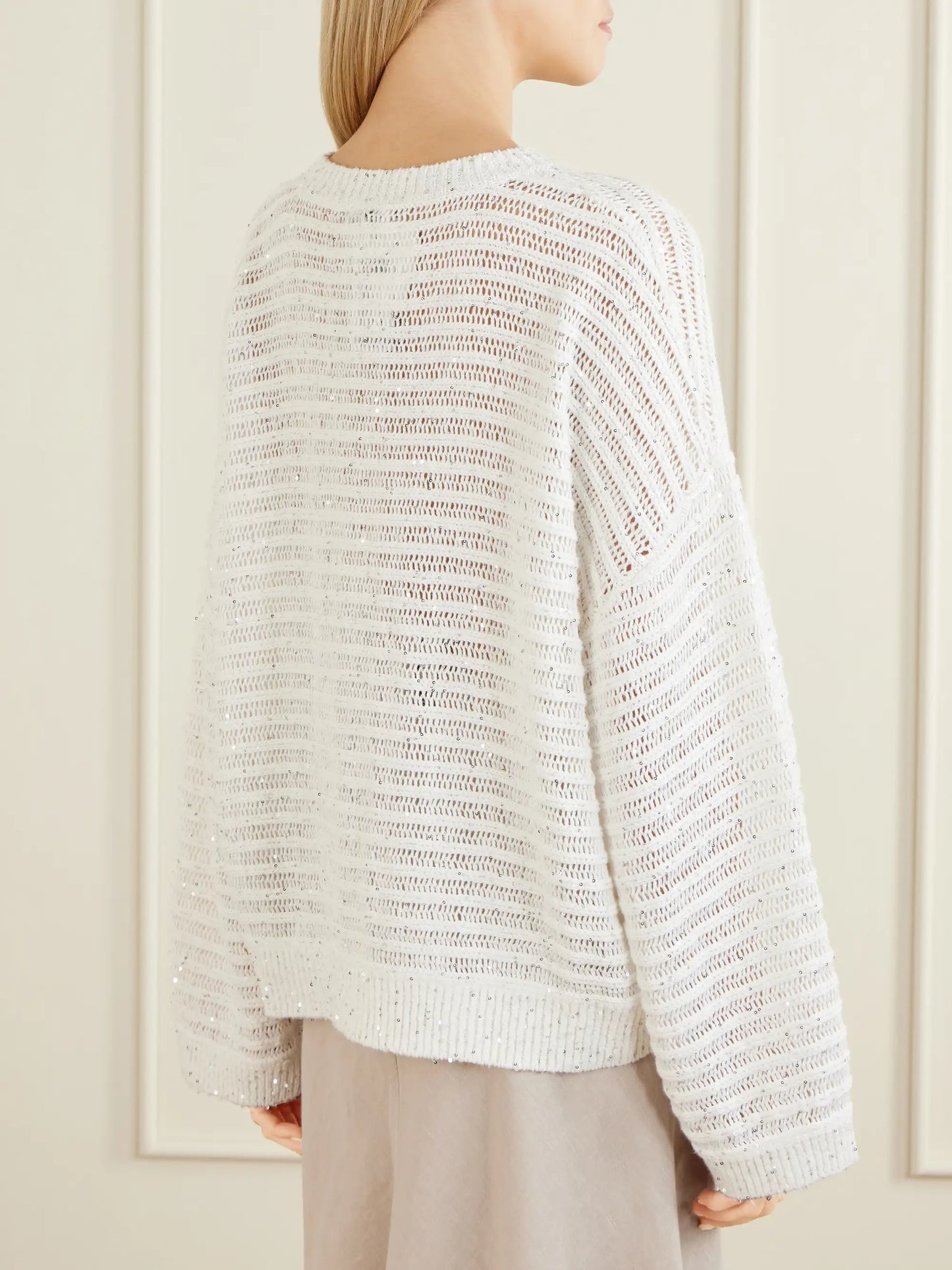 Open Linen-blend Knit Sweater