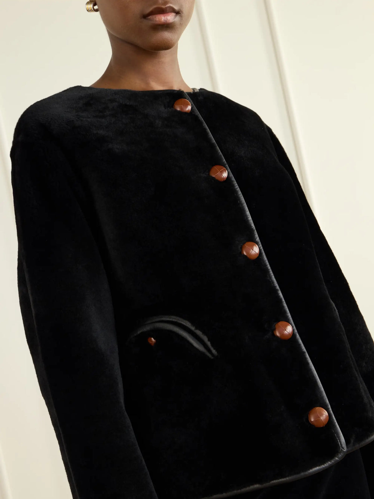 BLAZÉ Milano Tatoosh Leather-trimmed Shearling Jacket