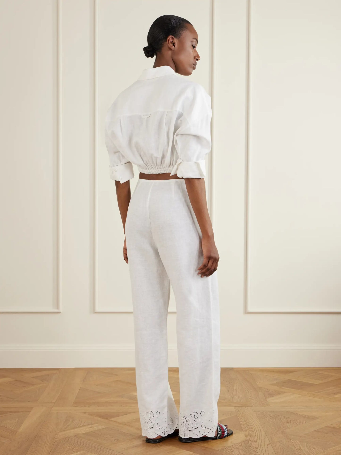 Oscar Embroidered Linen Straight-leg Pants
