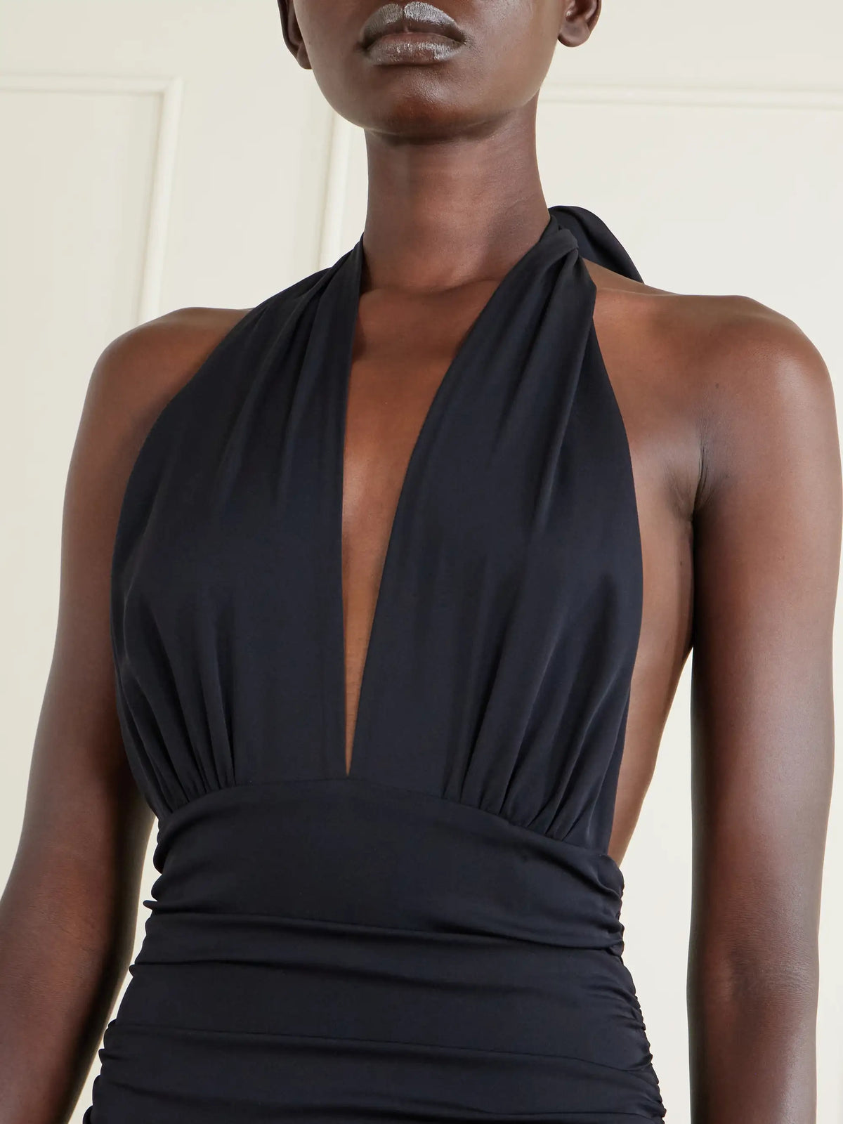Halterneck Backless Silk-blend Midi Dress