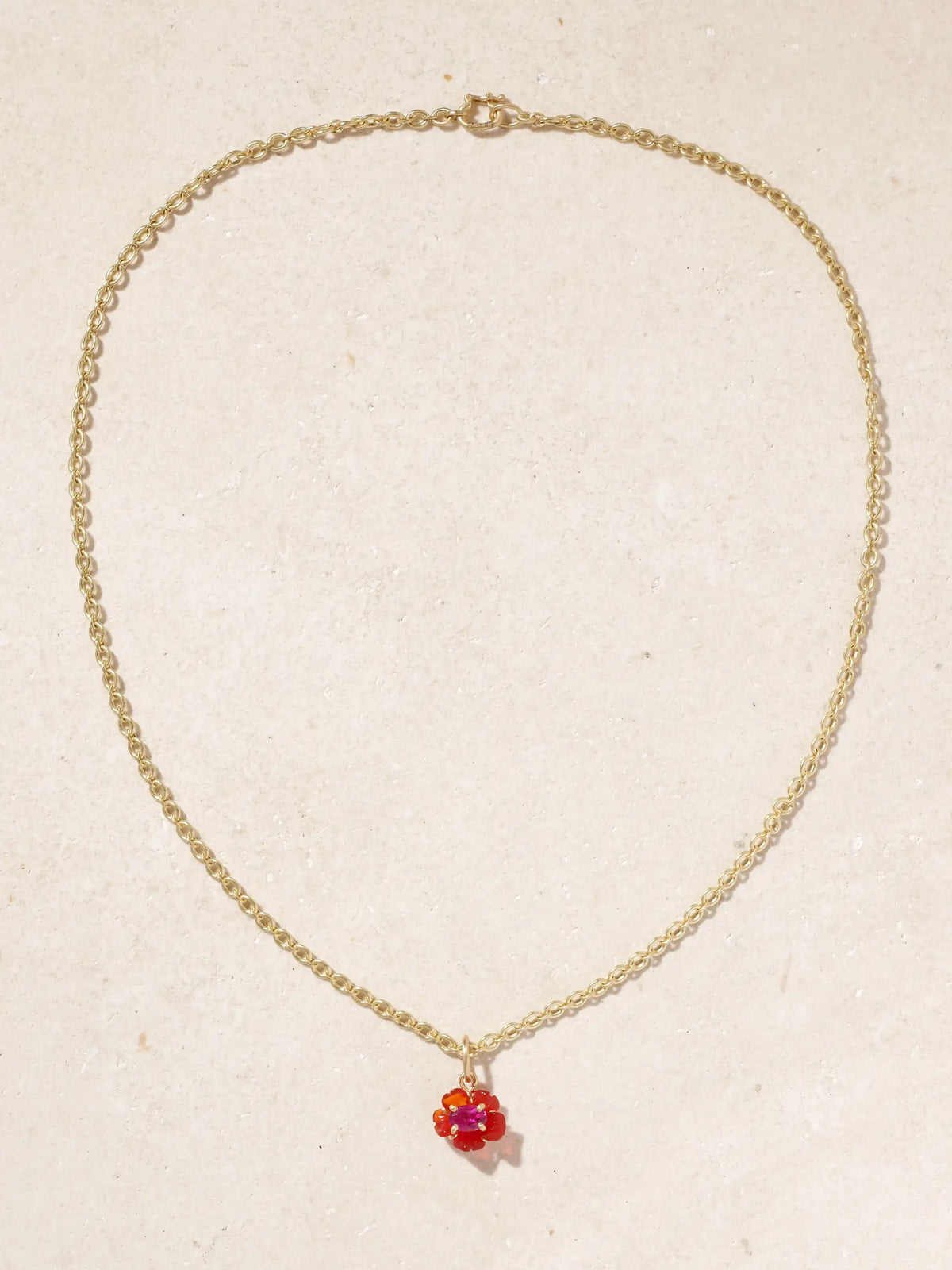 Tropical Flower 18-karat Gold, Fire Opal And Rubellite Necklace