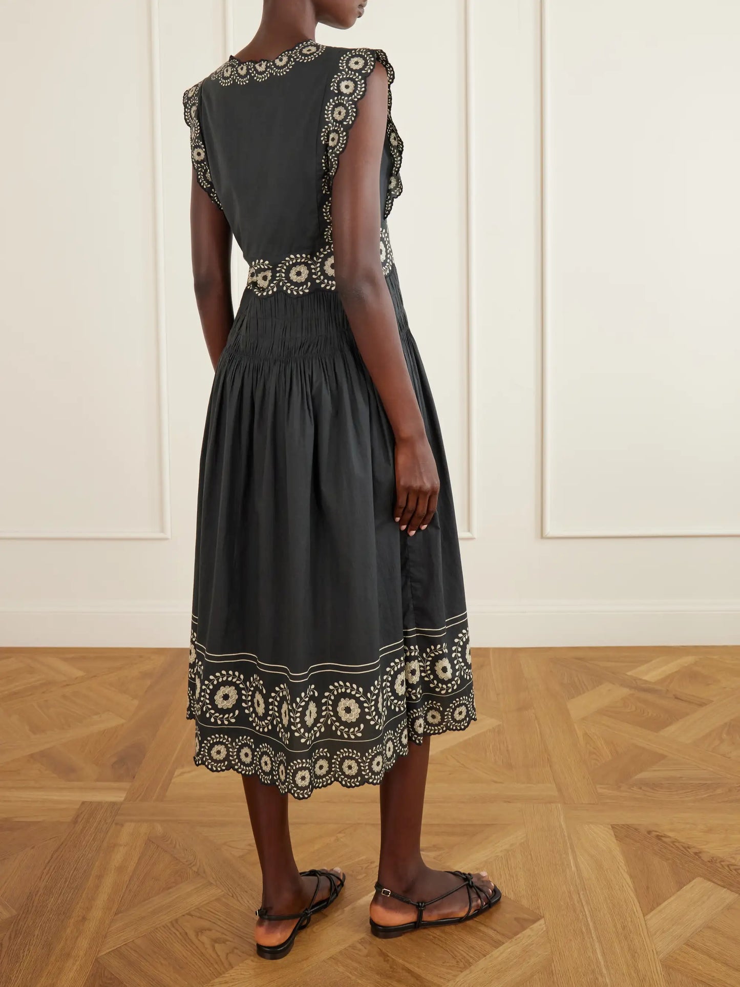 Mirabel Scalloped Embroidered Cotton-voile Midi Dress