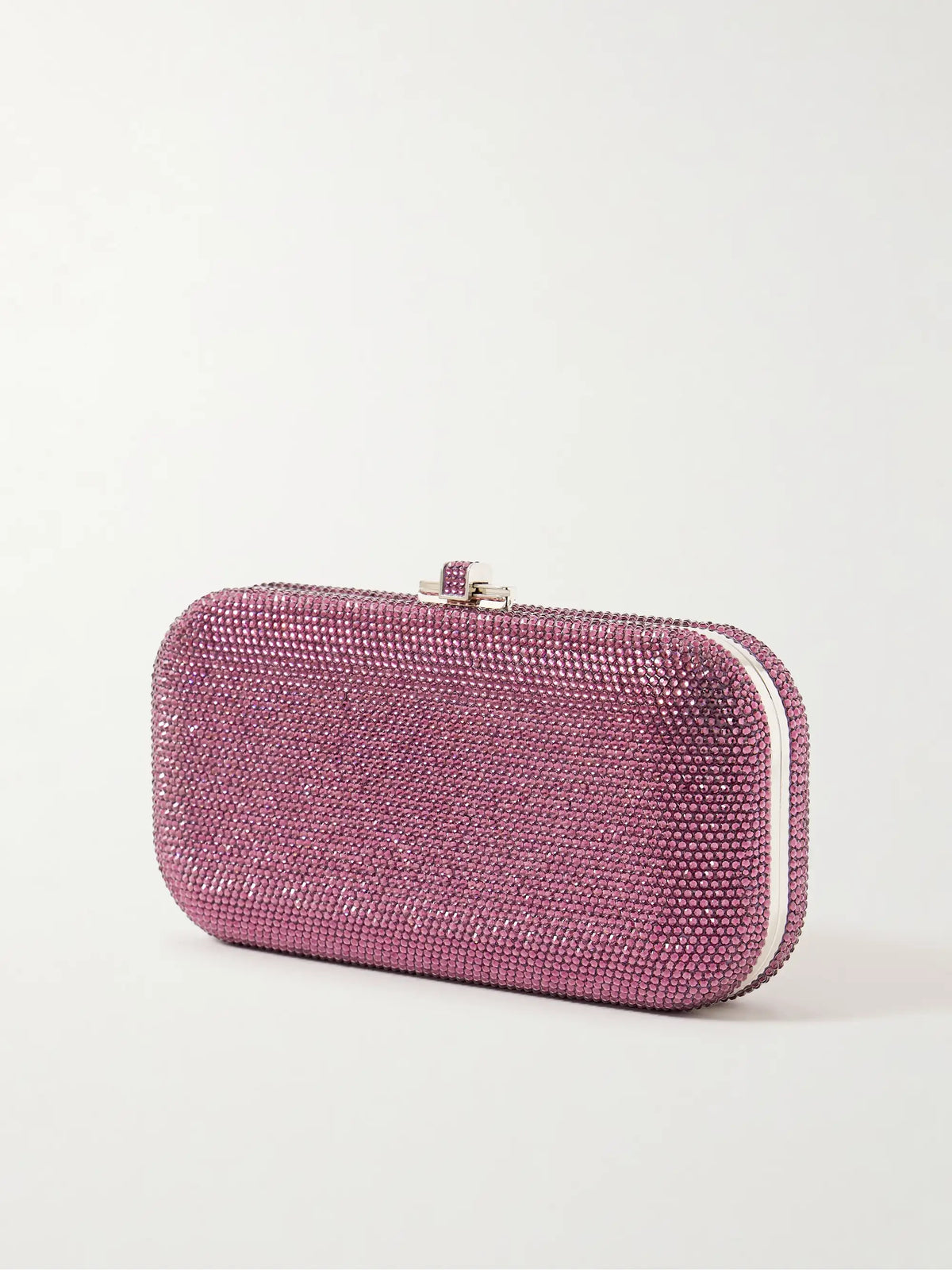 Long Slide Crystal-embellished Silver-tone Clutch