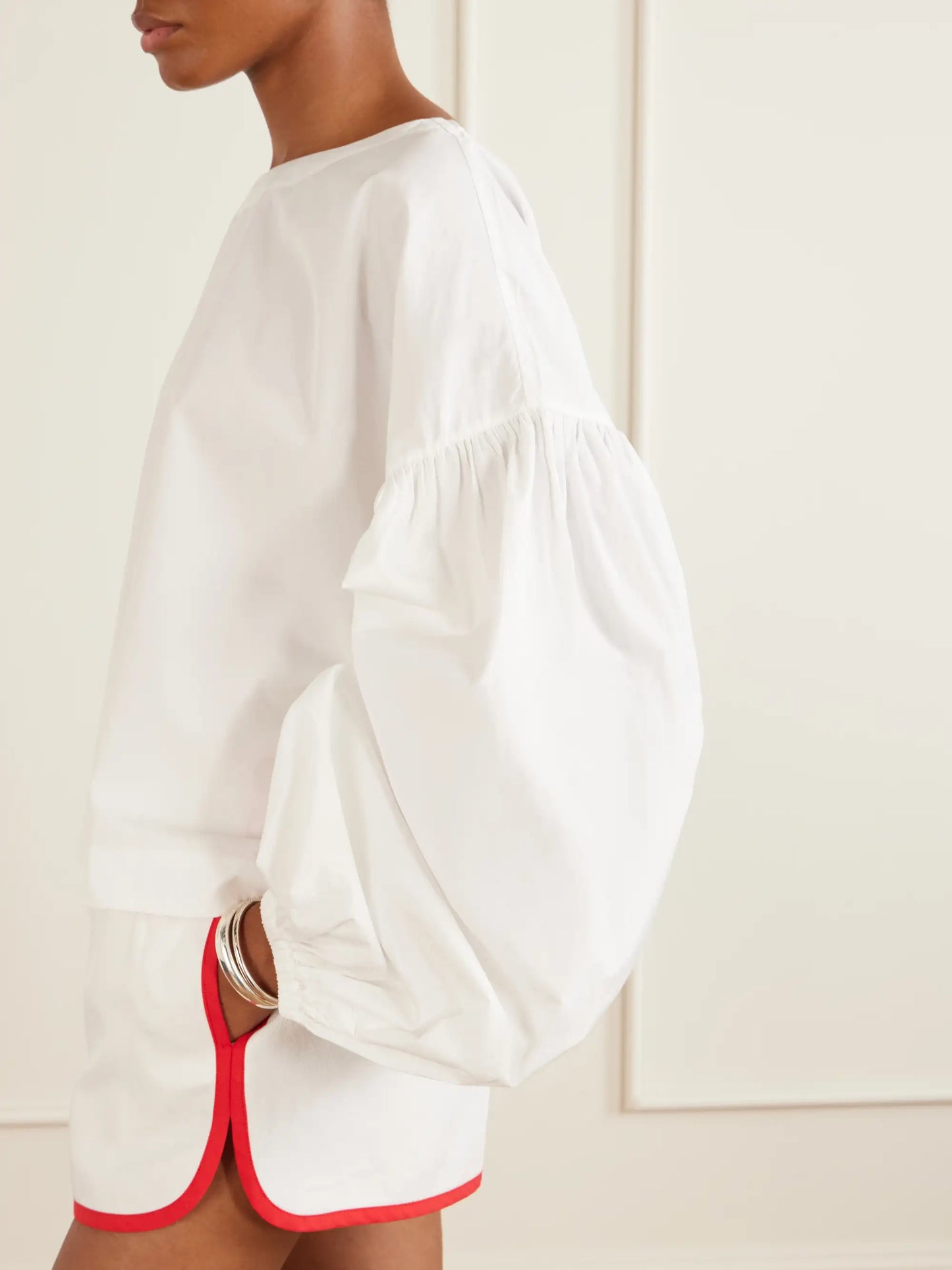 Balon Cropped Gathered Cotton-poplin Blouse