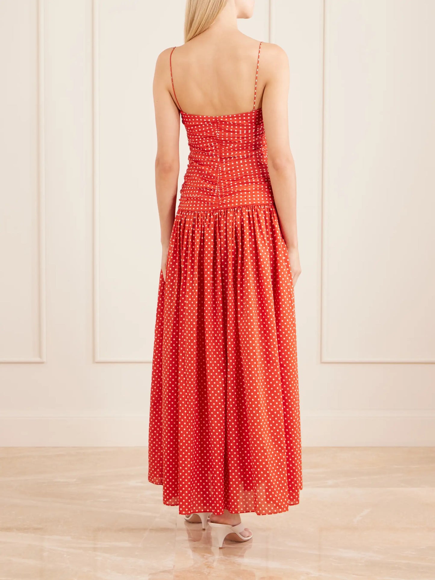 Gathered Polka-dot Organic Cotton And Silk-blend Midi Dress