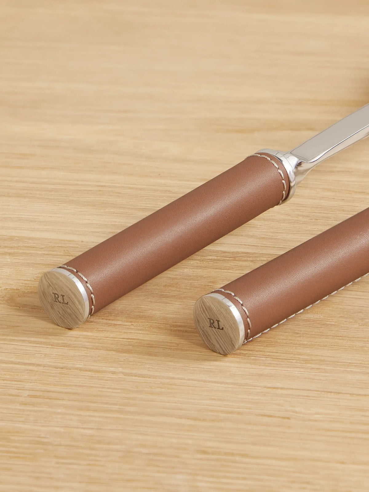 Wyatt Set Of Two Stainless Steel And Leather Salad Servers