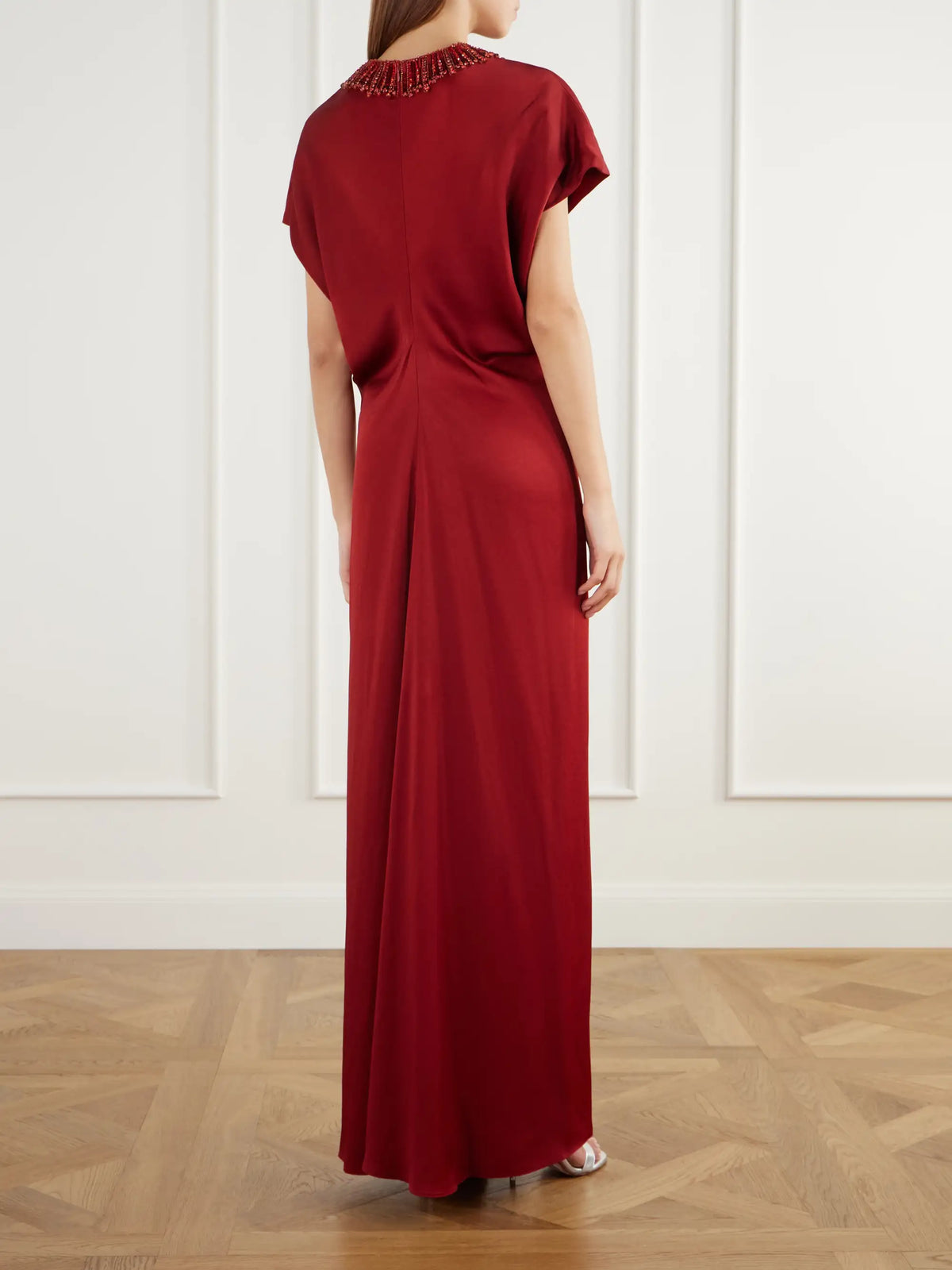 Jenny Packham Novak Crystal-embellished Draped Satin Gown
