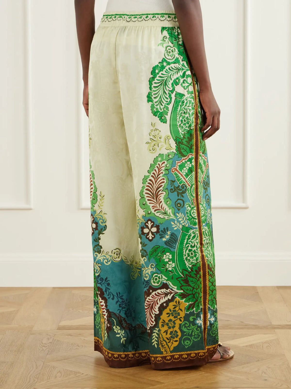 ALÉMAIS Florence Drawstring Floral-print Satin-jacquard Wide-leg Pants