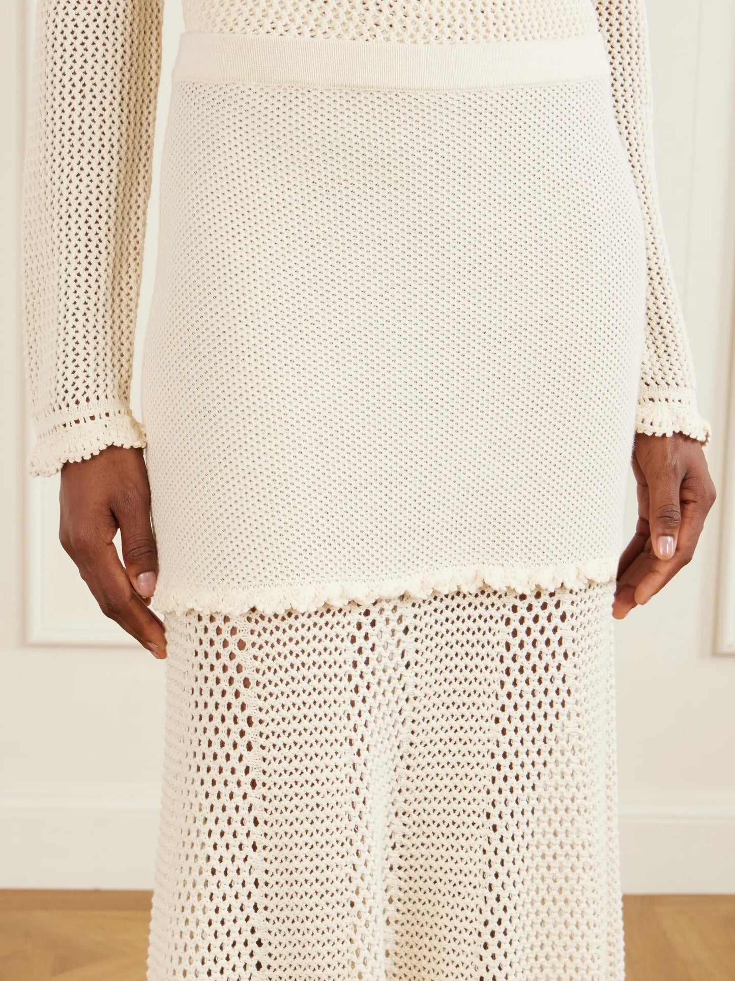 Mural Crocheted Cotton Midi Skirt