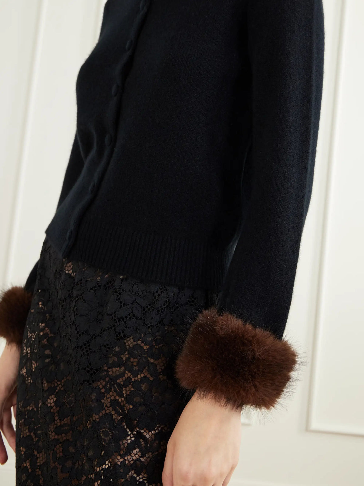 DÔEN Clara Plush-trimmed Cashmere Cardigan
