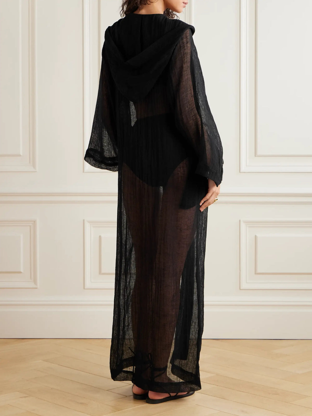 Hooded Crinkled Linen-blend Gauze Kaftan