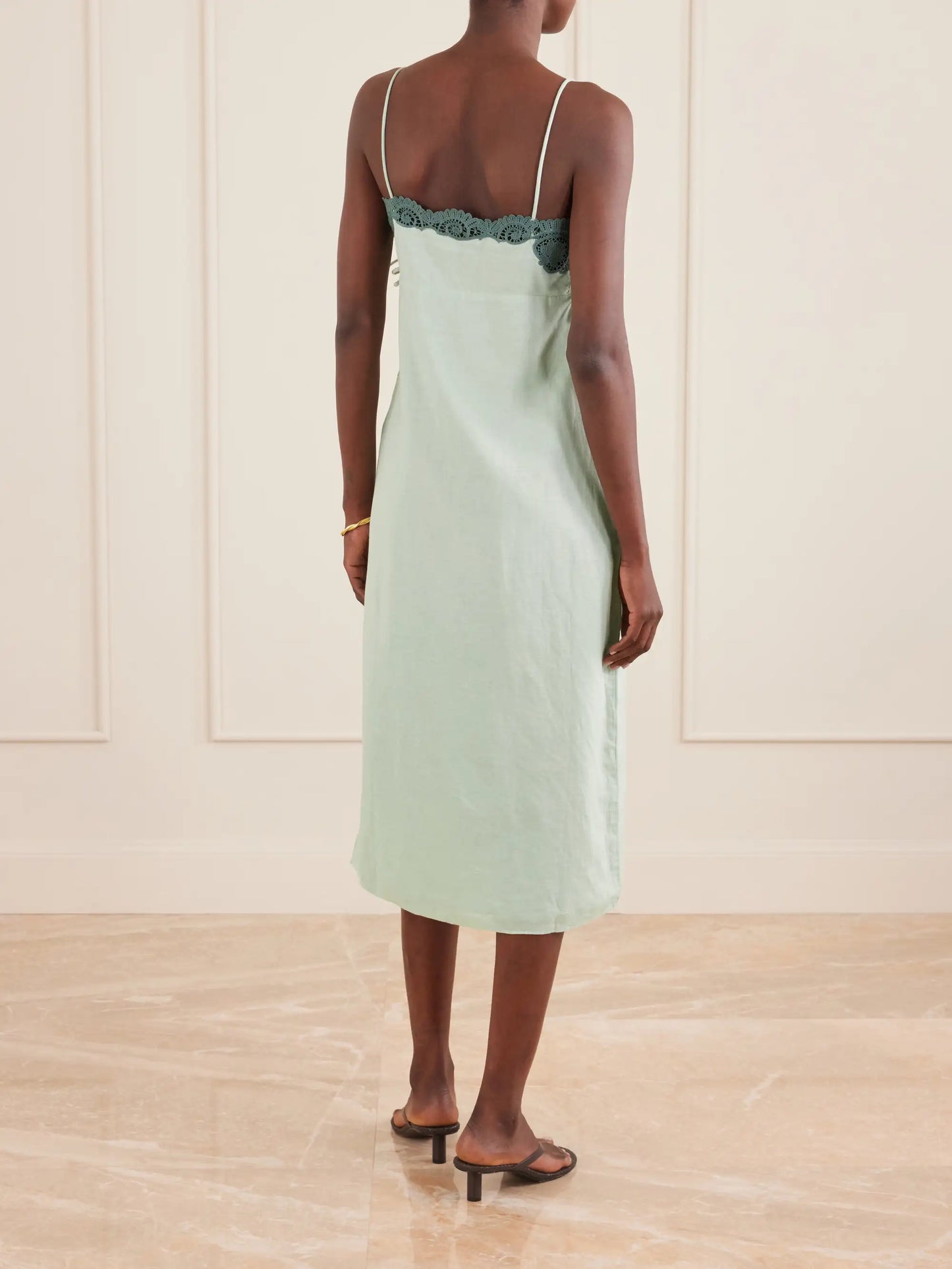 Darya Lace-trimmed Linen And Cotton-blend Midi Dress