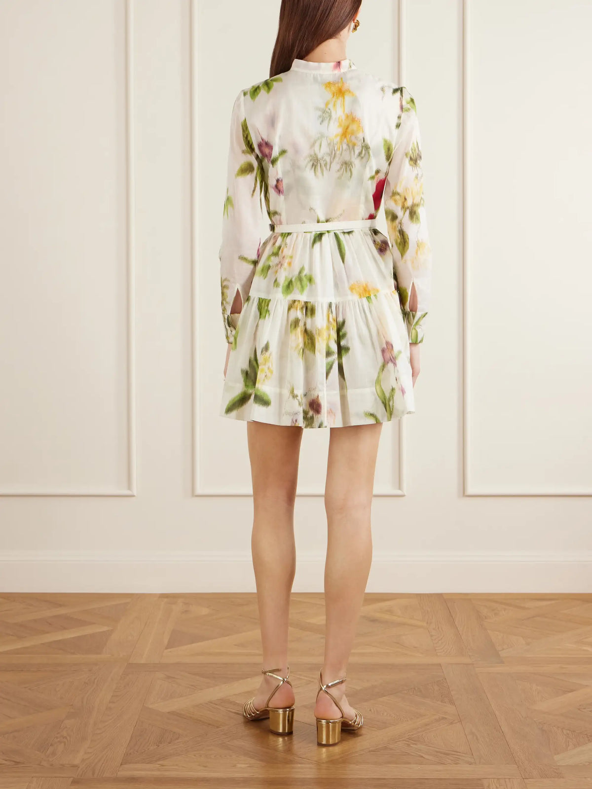 Belted Floral-print Cotton-voile Mini Dress