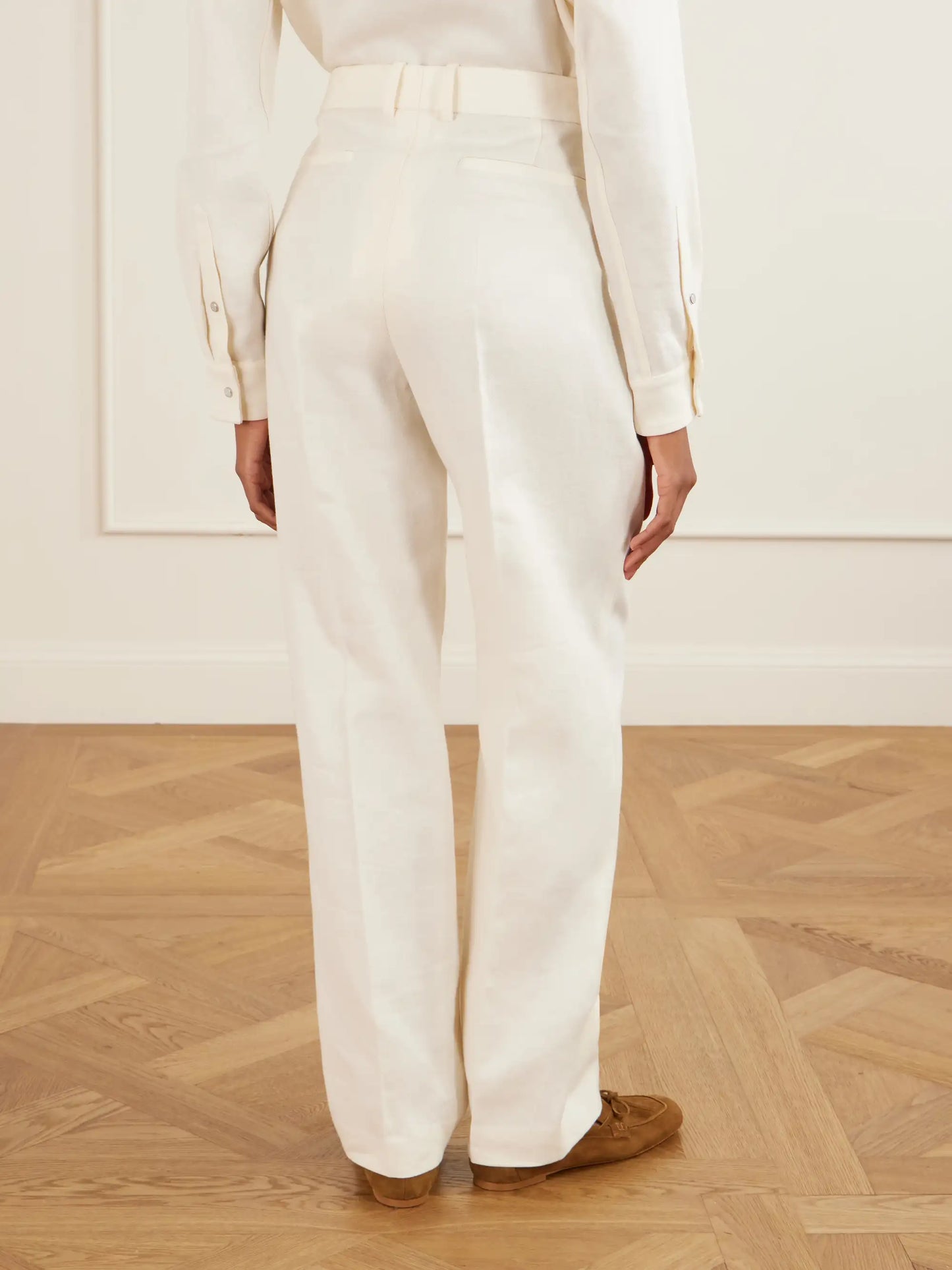 Solid Linen Straight-leg Pants