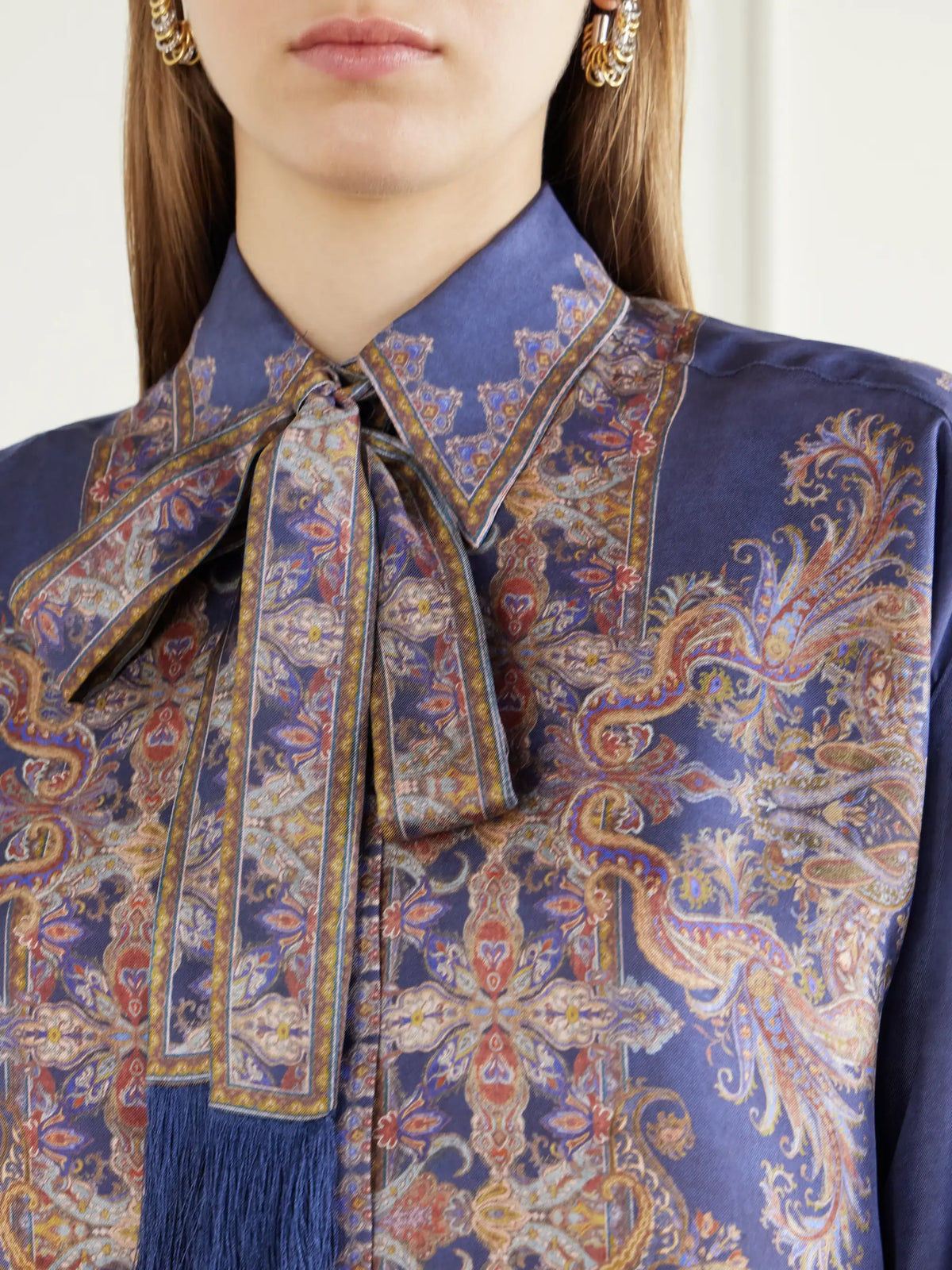 Zimmermann Valiant Pussy-bow Printed Silk-twill Shirt