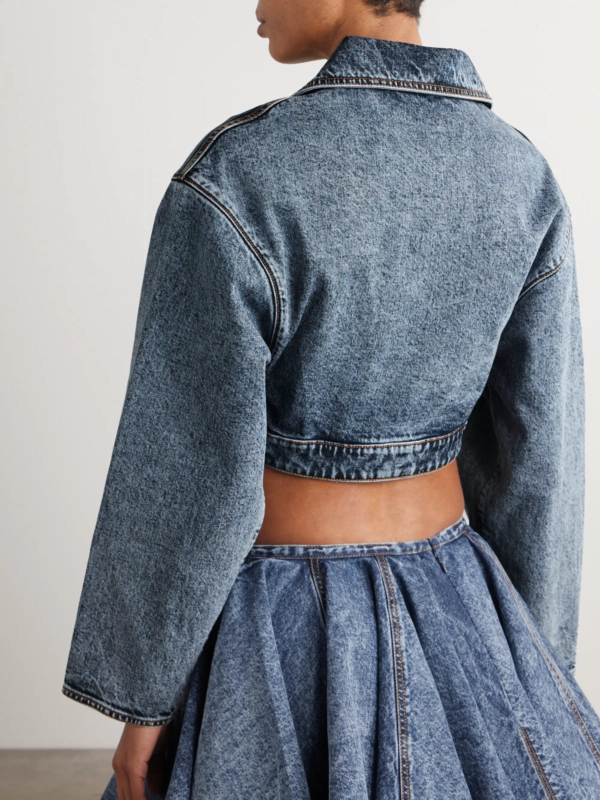Cropped Asymmetric Denim Jacket