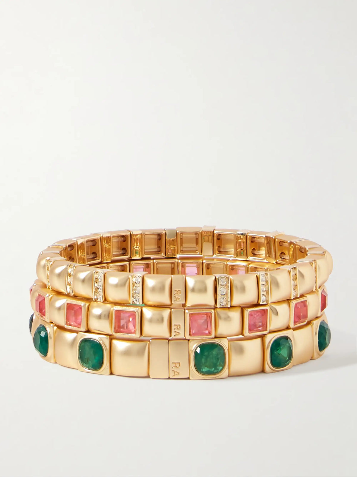 The Jeweled Set Of Three Gold-tone And Cubic Zirconia Bracelets