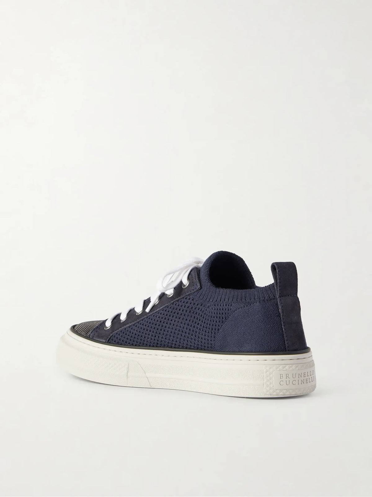 Bead-embellished Suede-trimmed Stretch-knit Sneakers