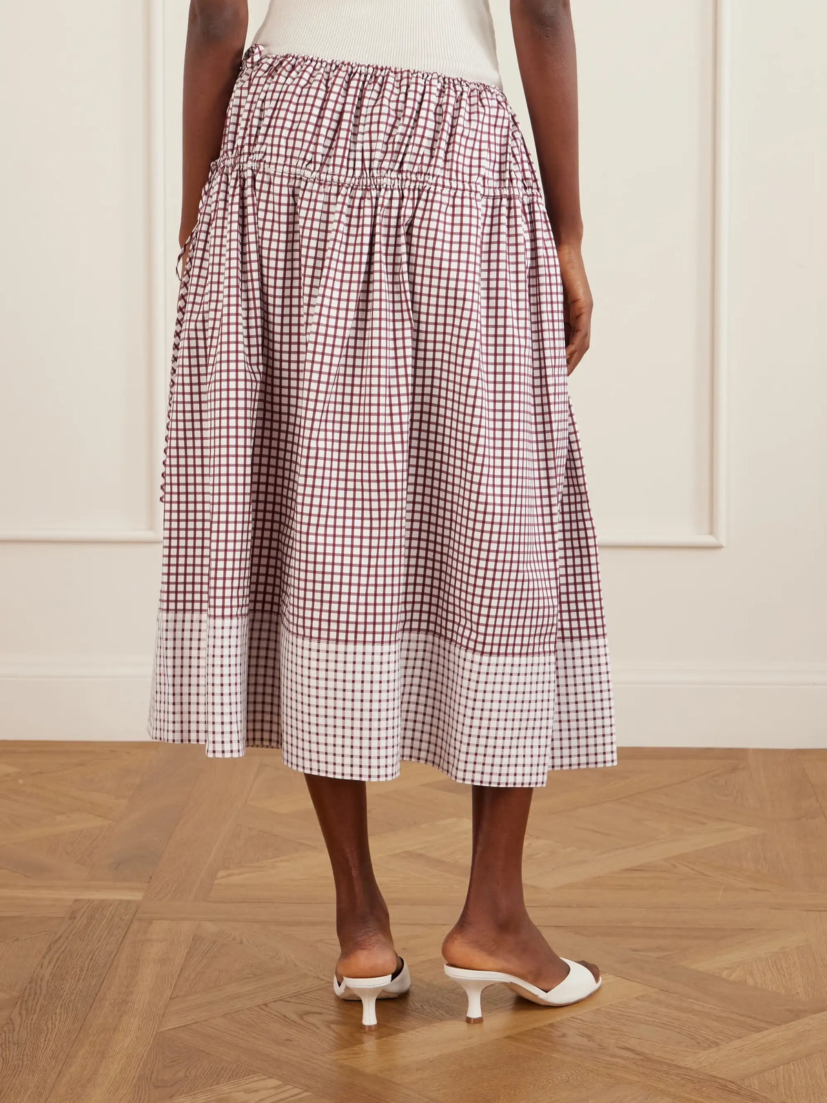 LIBEROWE Eve Tiered Checked Cotton Midi Skirt