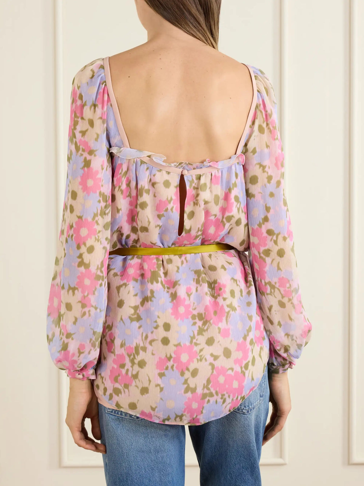 Belted Floral-print Silk-georgette Blouse