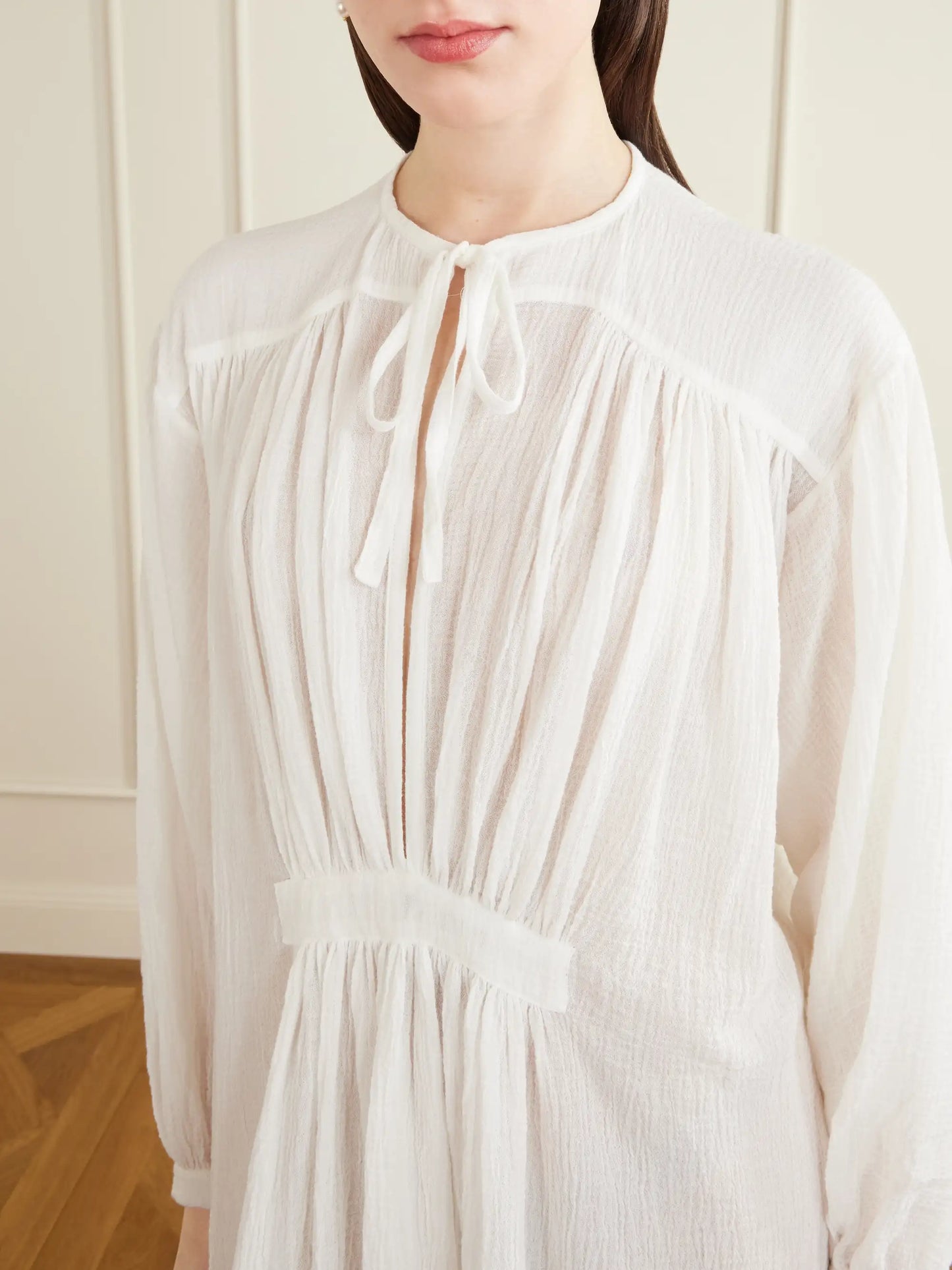Hazy Gathered Cotton Maxi Dress