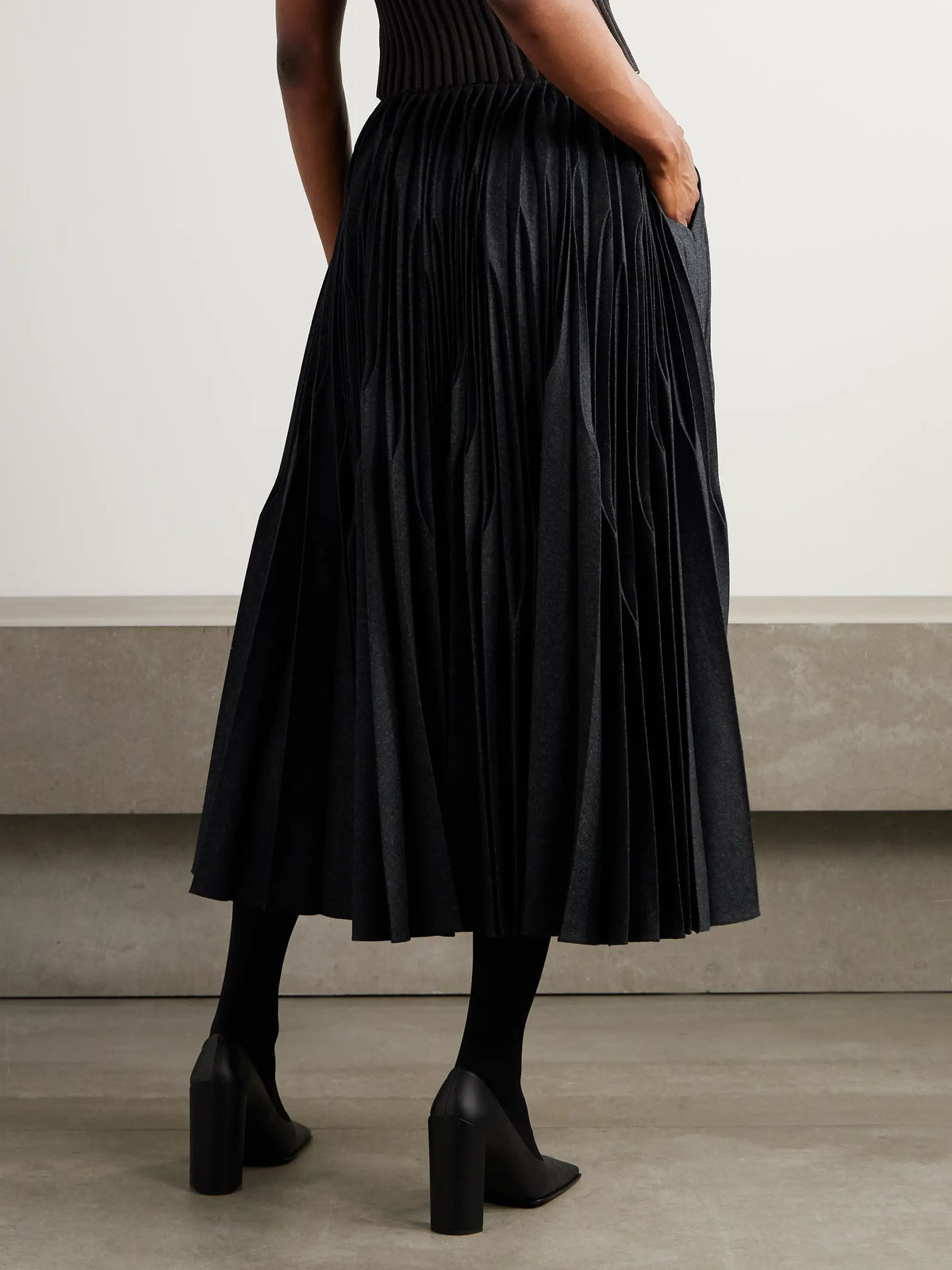 Pleated Wool Midi Skirt