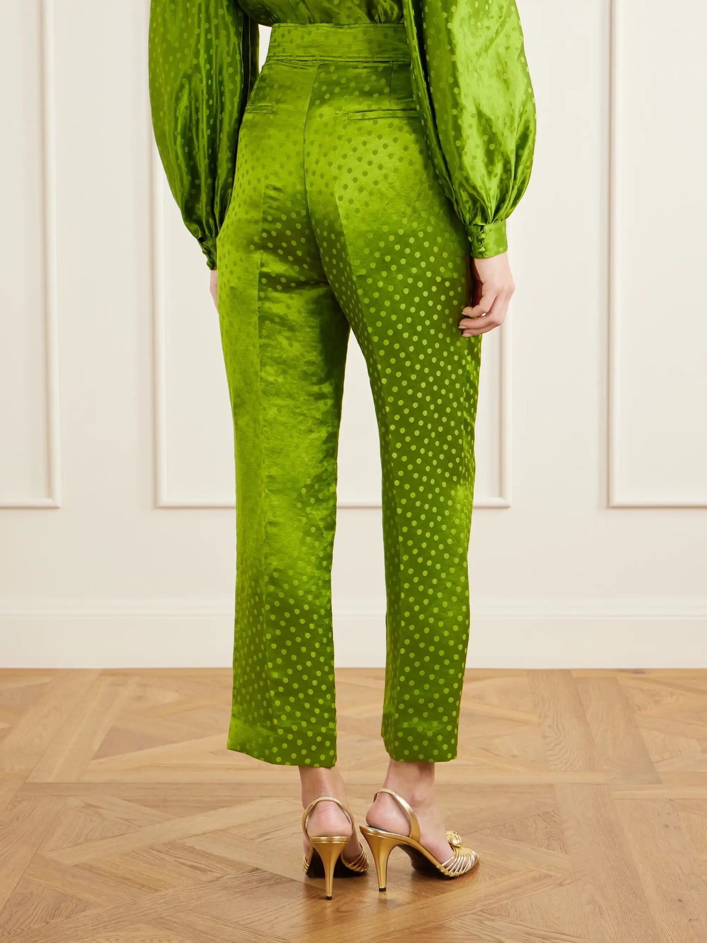 Polka-dot Jacquard Linen And Silk-blend Straight-leg Pants