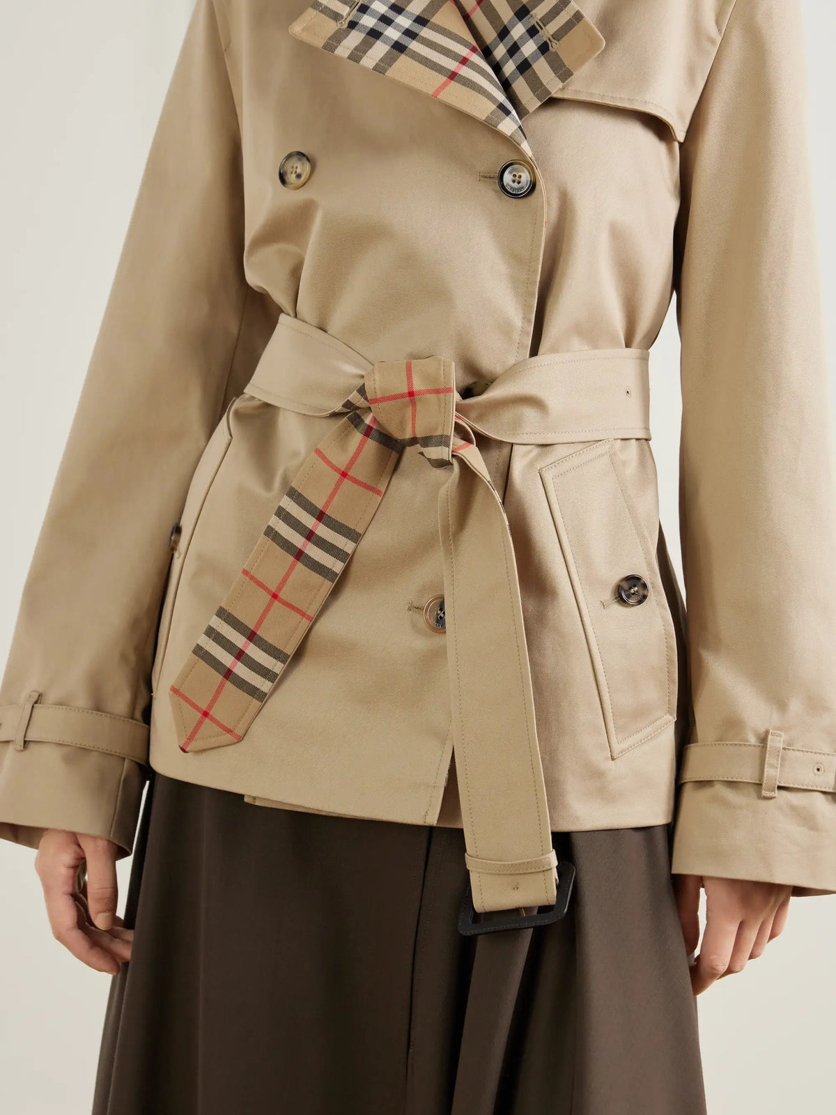 Burberry Double-breasted Belted Checked Cotton-gabardine Trench Coat