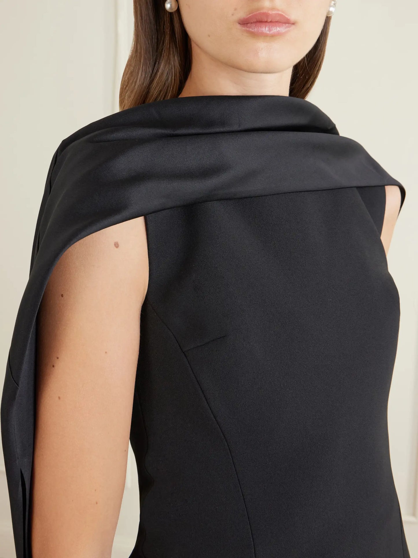 Annie Scarf-detailed Satin-trimmed Crepe Gown