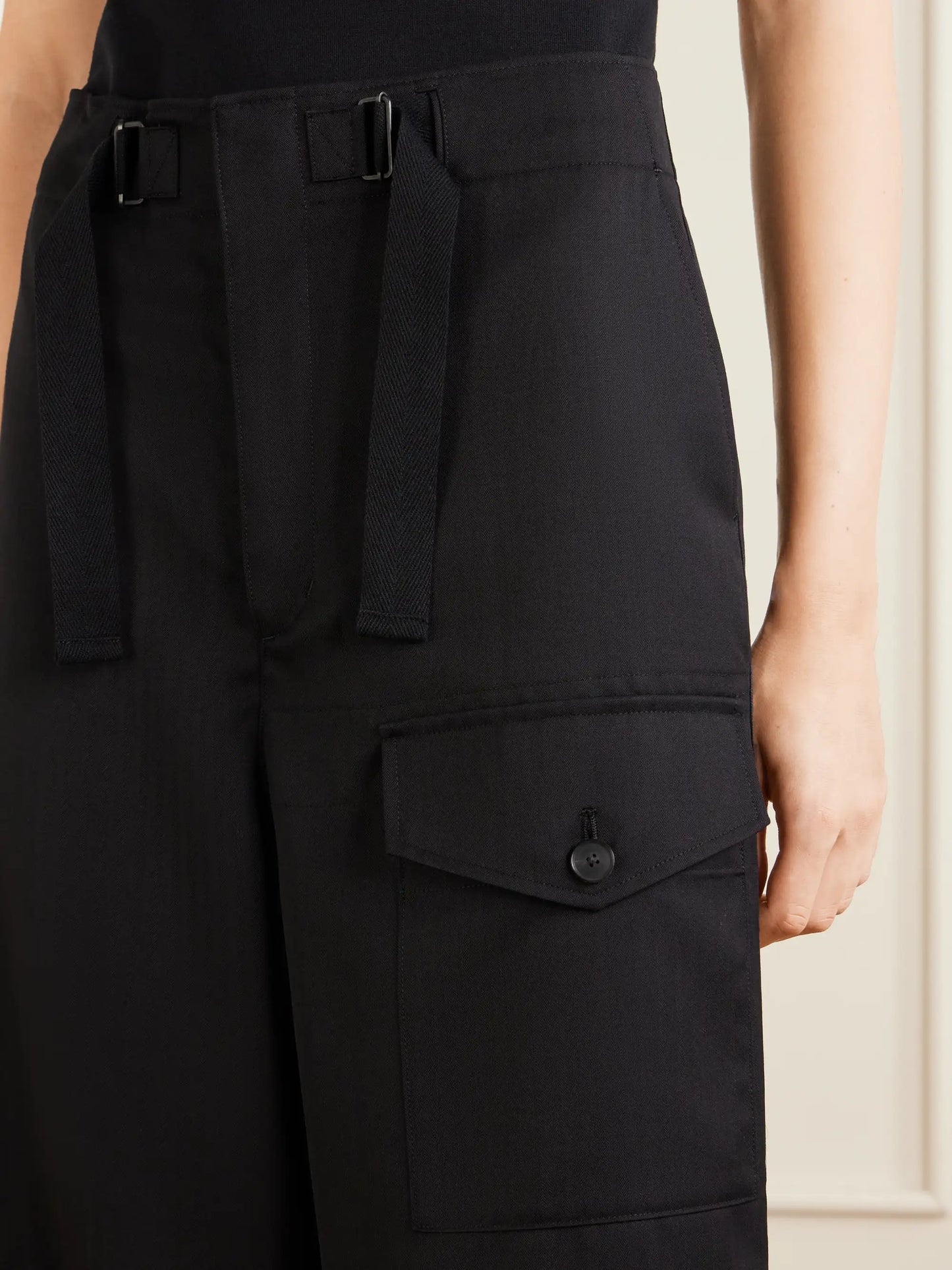 Herringbone Wool Wide-leg Cargo Pants