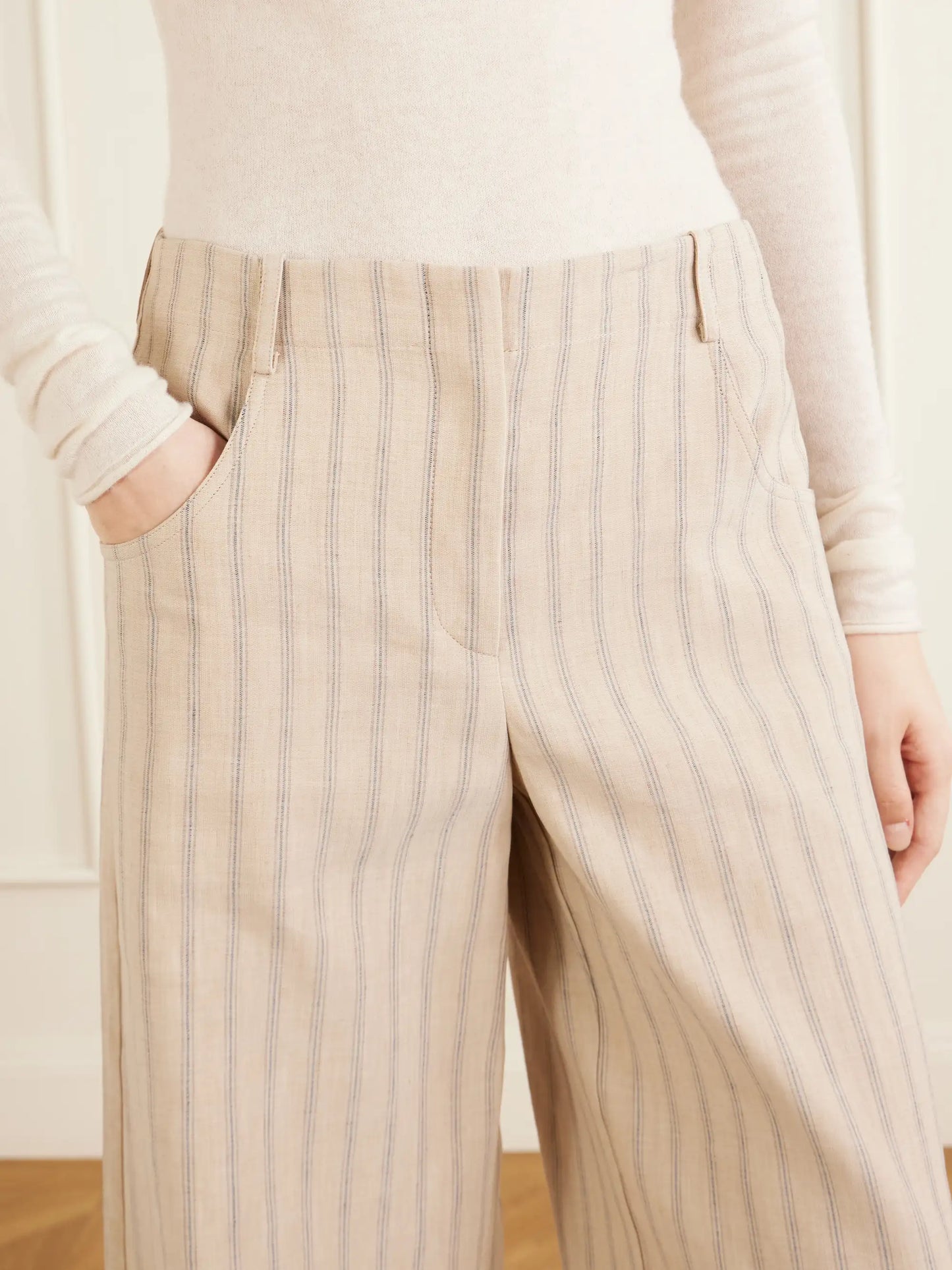 Demie Striped Linen And Cotton-blend Wide-leg Pants