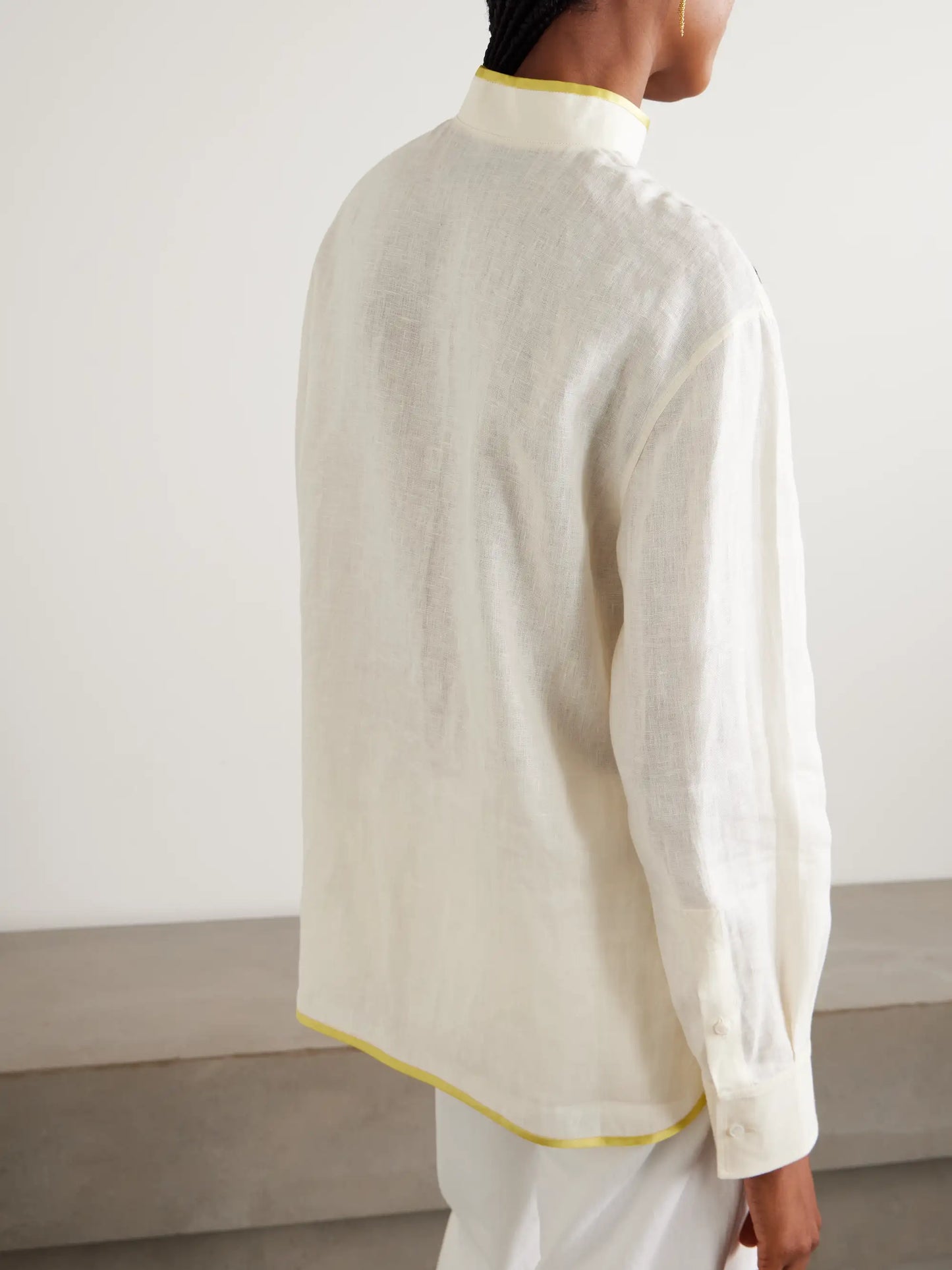Silk-trimmed Embroidered Linen Shirt