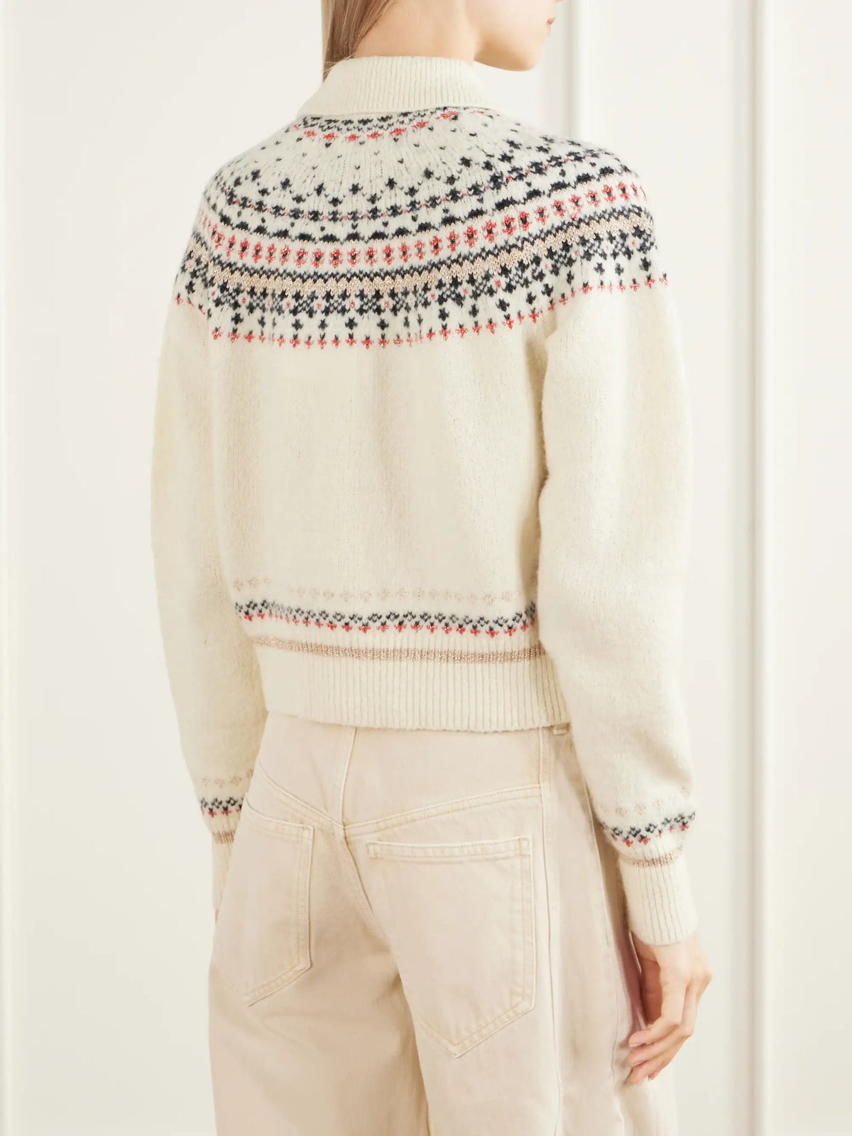 MARANT ÉTOILE Zoe Cropped Fair Isle Rib-trimmed Knitted Cardigan
