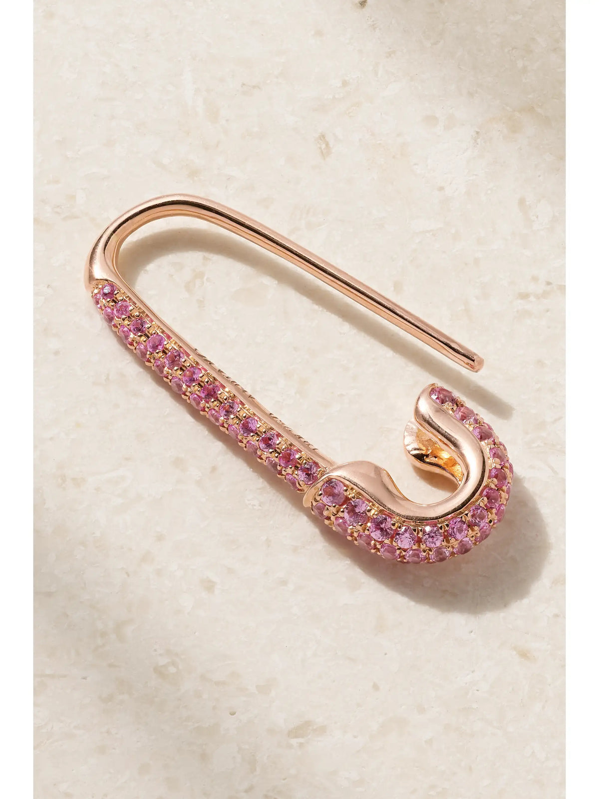 Safety Pin 18-karat Rose Gold Sapphire Earring
