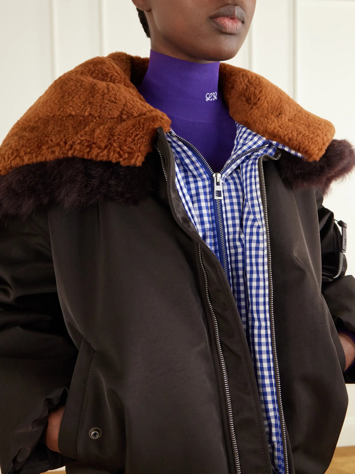 LOEWE Gathered Shearling And Twill-trimmed Shell Bomber Jacket