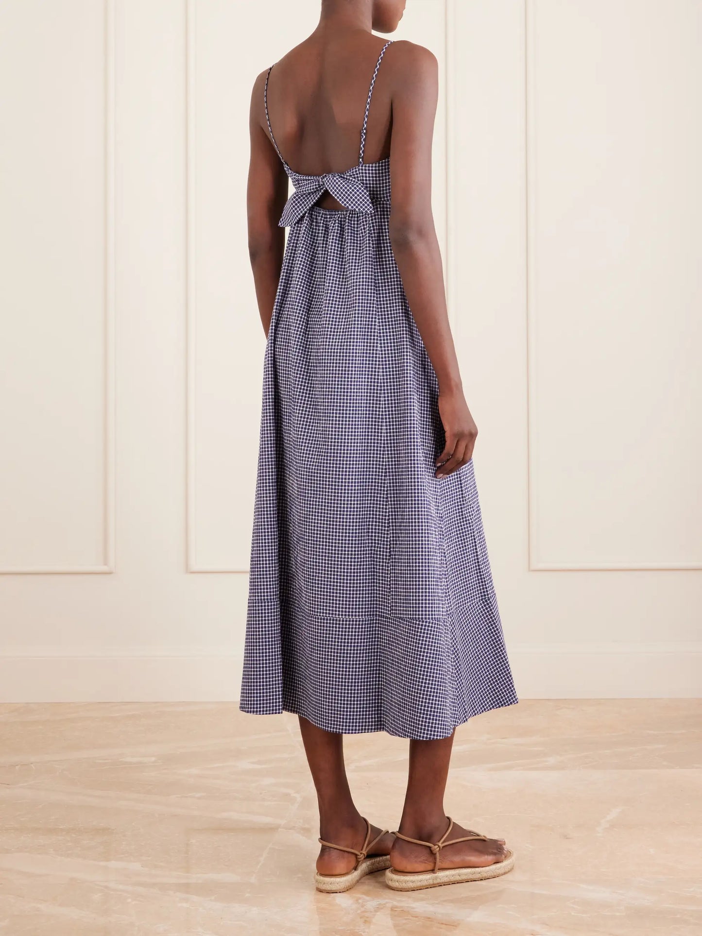 Thay Gingham Knot-detailed Cut-out Seersucker Midi Dress
