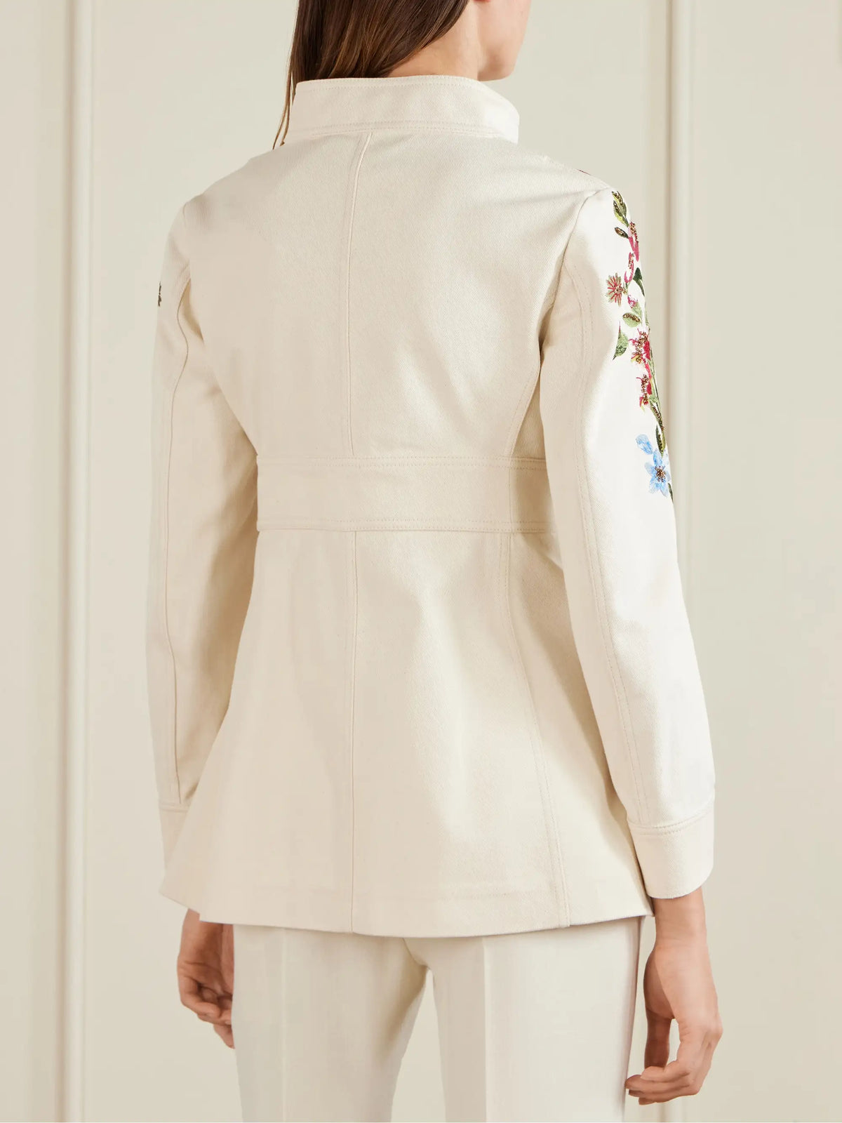 Belted Embellished Embroidered Denim Jacket