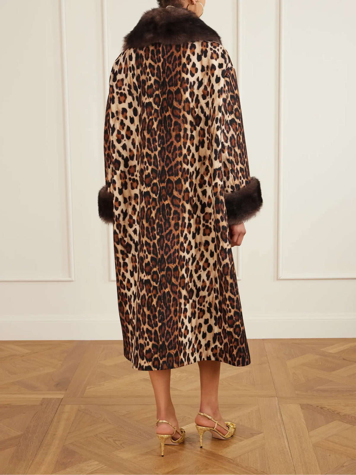 Bow-embellished Shearling-trimmed Leopard-print Wool Coat
