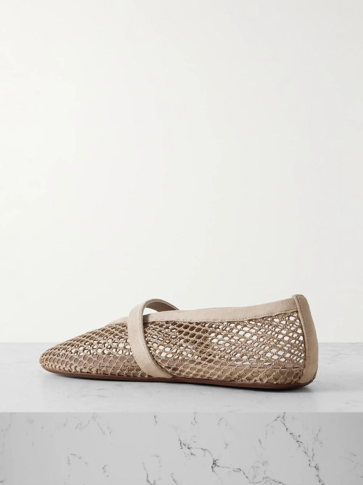 Suede-trimmed Mesh Ballet Flats