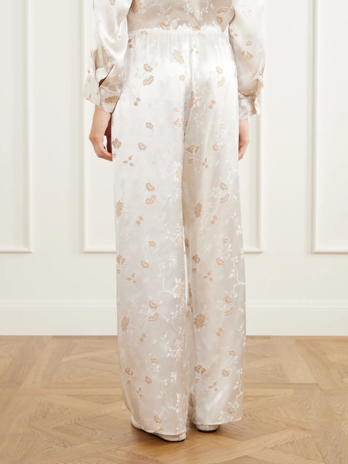 DÔEN Lavona Floral-jacquard Satin Wide-leg Pants