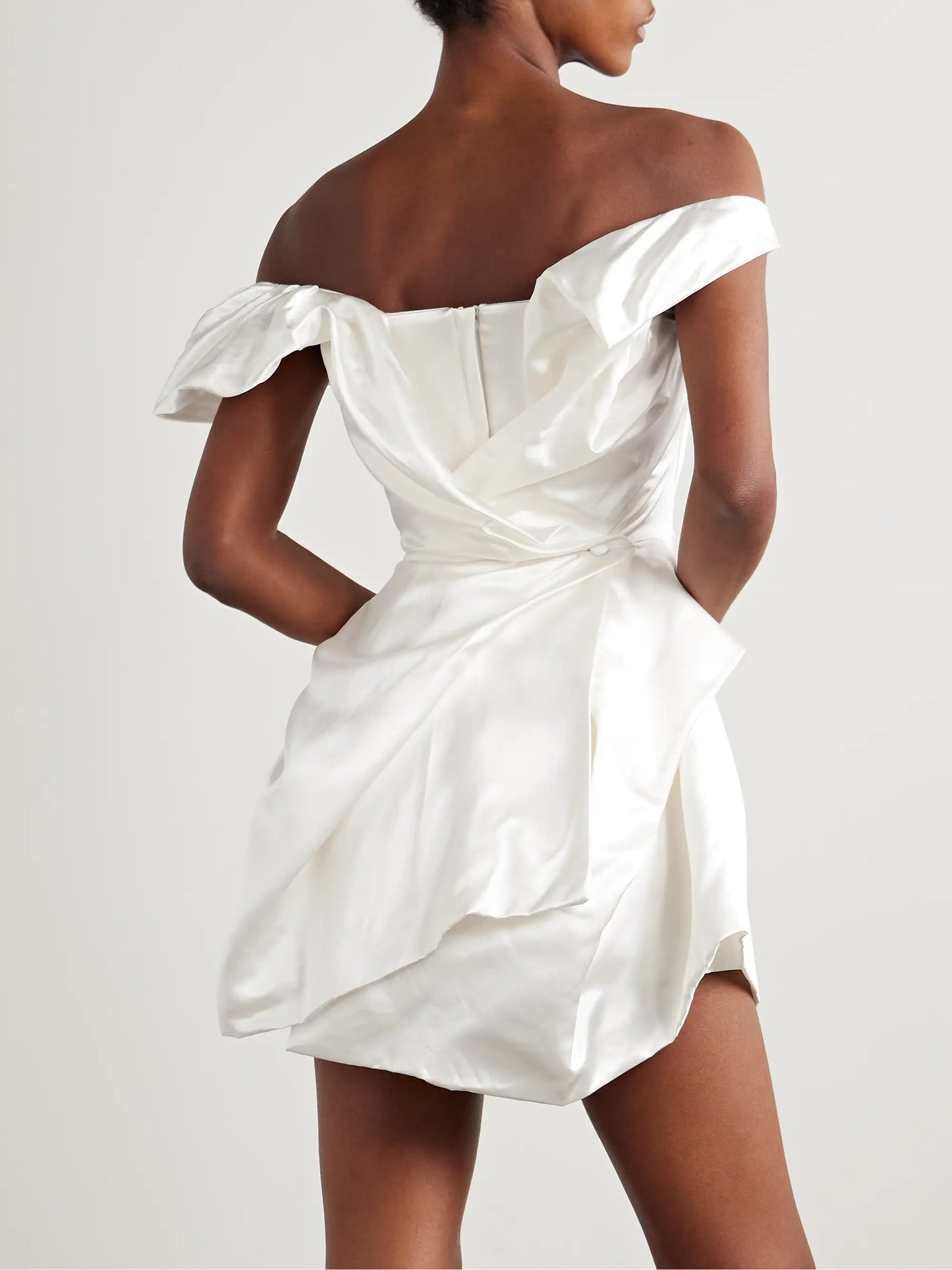 Aurora Off-the-shoulder Draped Silk-satin Mini Dress