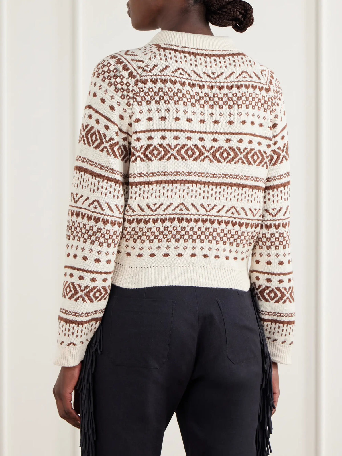ALIX OF BOHEMIA Liza Frost Fair Isle Cotton Polo Sweater