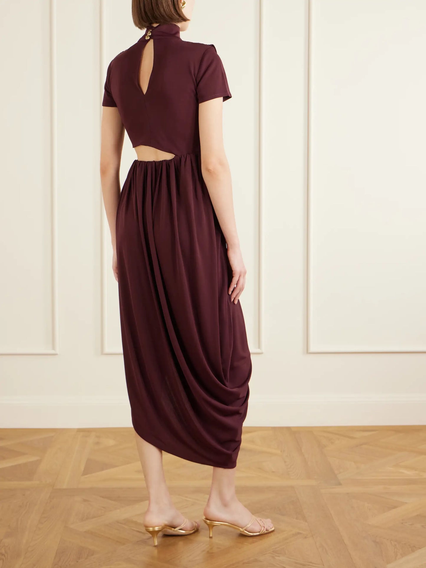 Pagani Cutout Embellished Gathered Crepe De Chine Midi Dress