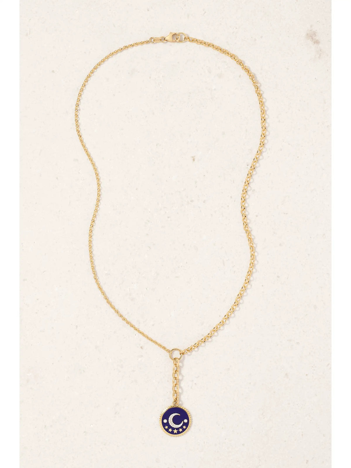Blue Crescent 18-karat Gold, Diamond And Enamel Necklace