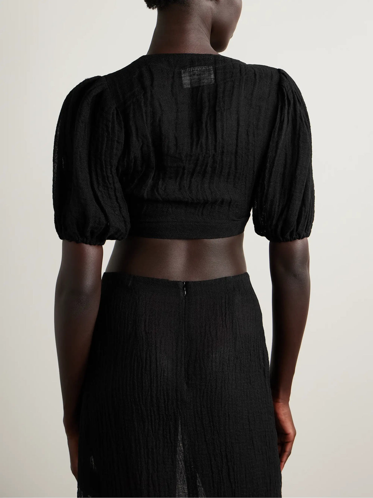 Cropped Tie-front Linen-blend Gauze Top