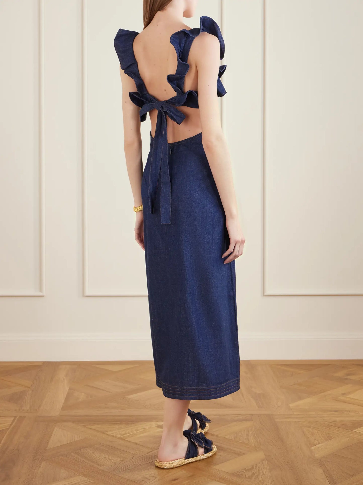 Aster Ruffled Denim Midi Dress