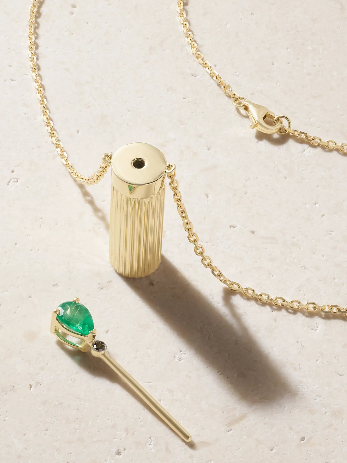 Yvonne Léon Petit Vase 9-karat Gold, Emerald And Blackened Diamond Necklace
