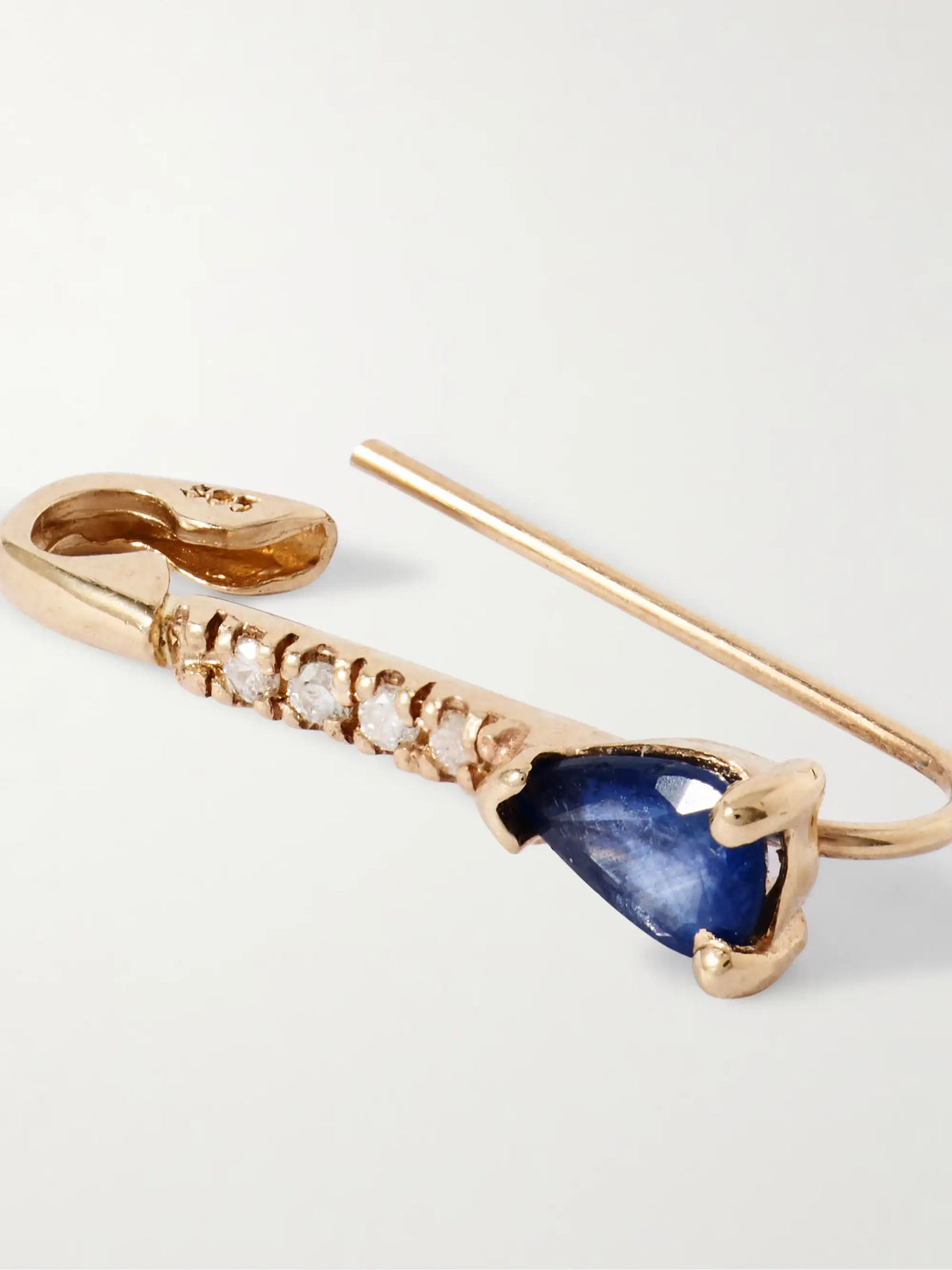Safety Pin 14-karat Gold, Diamond And Sapphire Single Earring