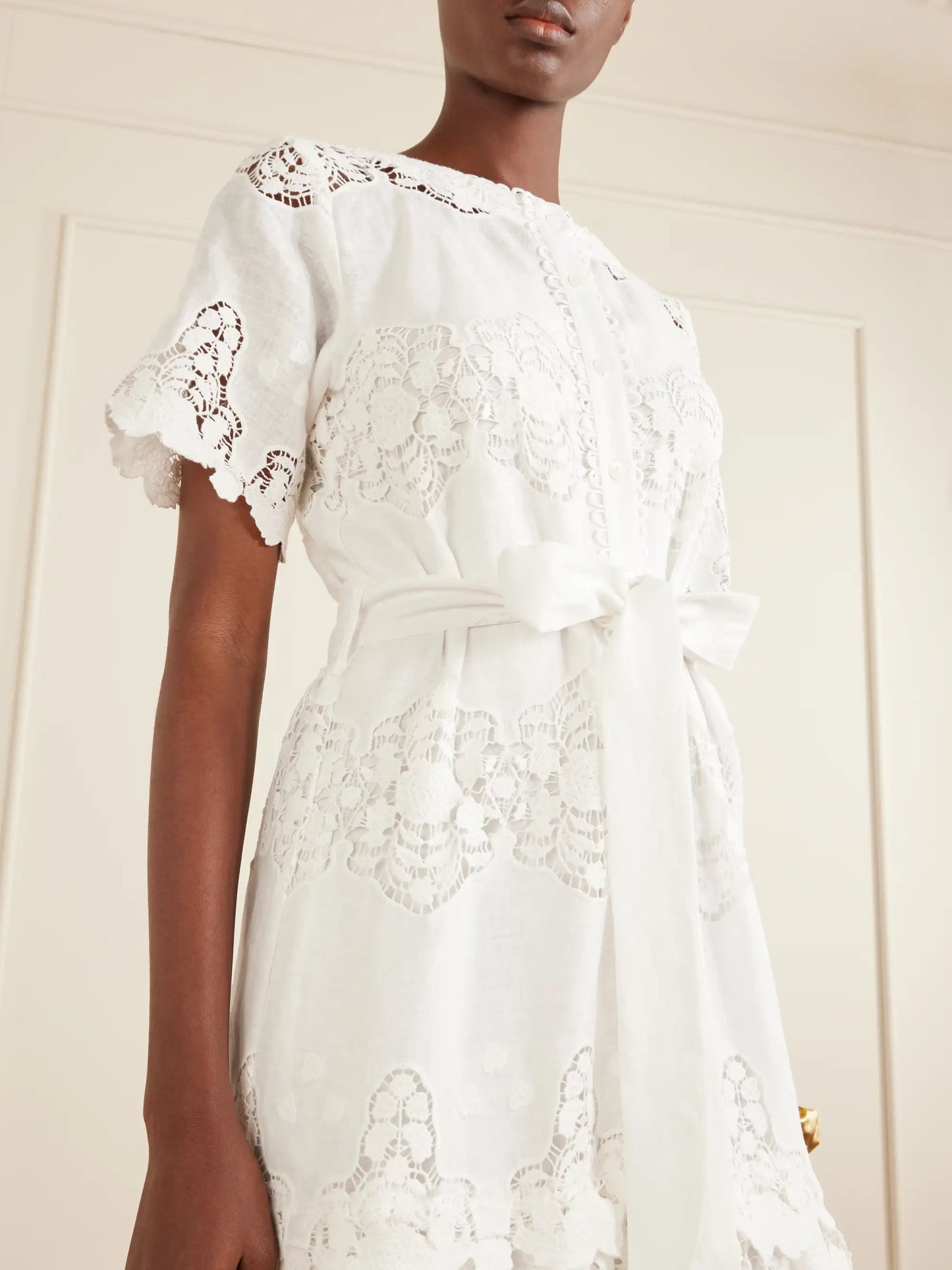 Romilly Belted Embroidered Cotton And Linen-blend Midi Dress