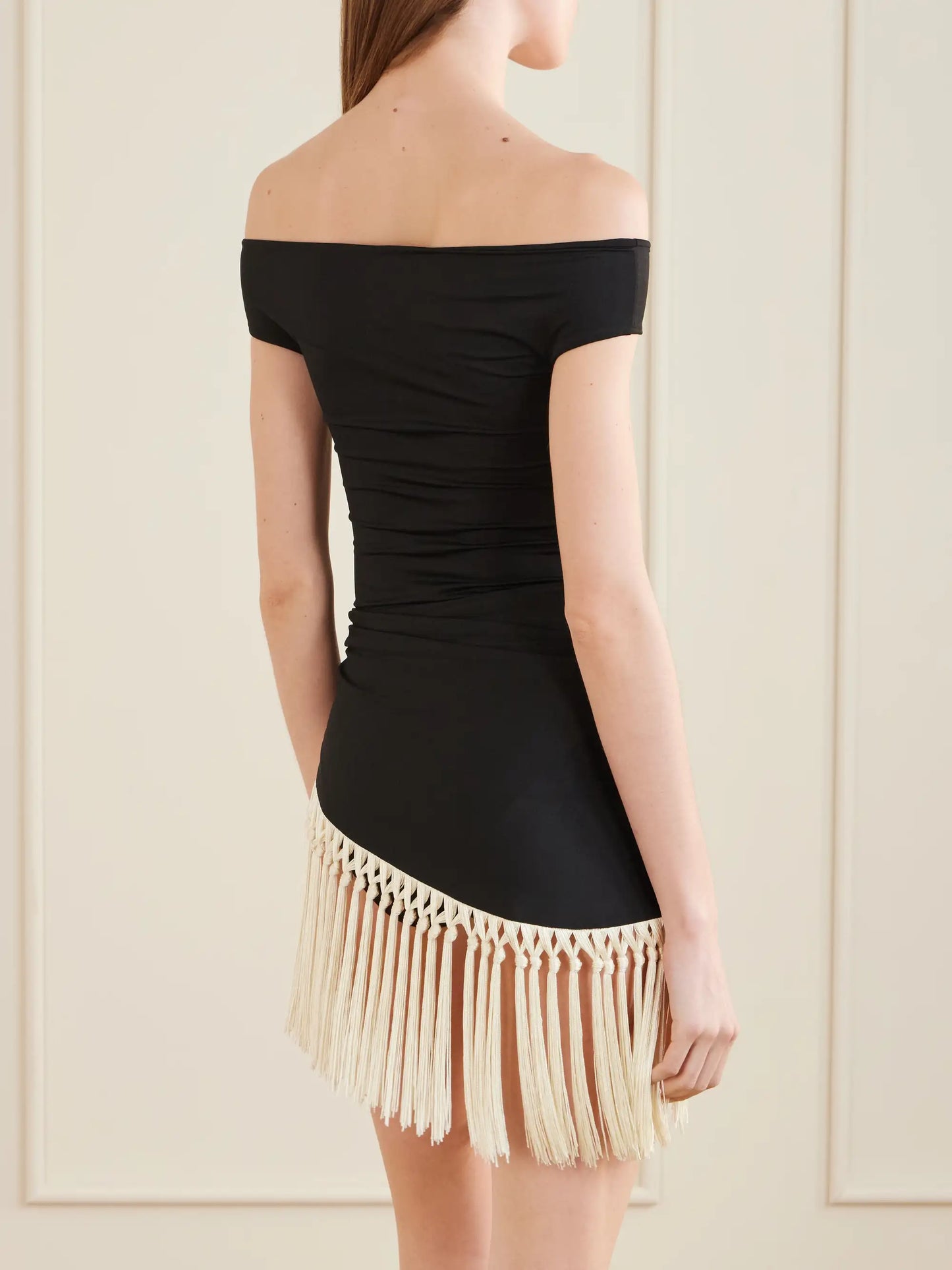 Mini Romy Black Fringed Off-shoulder Swimsuit